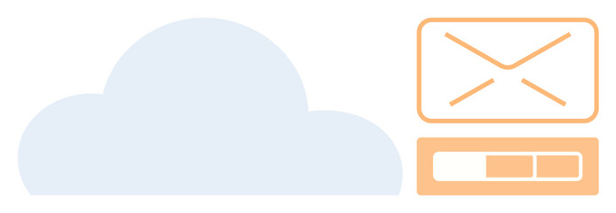 Cloud icon next to a monitor displaying an email interface with organizational tools. Ideal for data storage, email communication, cloud computing, collaboration, productivity, digital tools, online