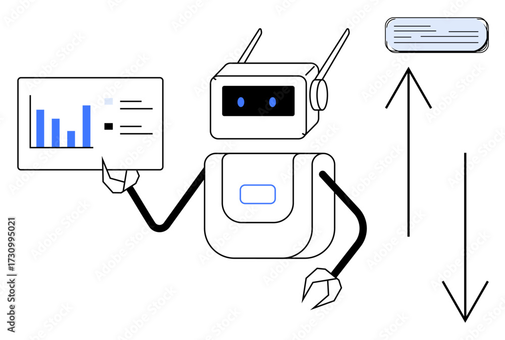 Robot Empty Graph Robot holding data chart with bar graph and text analysis, arrows ...