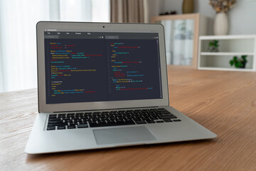 Software development programming on computer screen for modish application and program coding