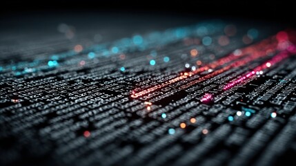 Abstract digital background with illuminated text and data streams, technology concept