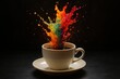 © Bijac - Vivid rainbow splash erupting from coffee cup high speed macro on dark backdrop