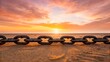 © ghulab - Rusty metal chain lying on sandy beach with beautiful sunrise sky background