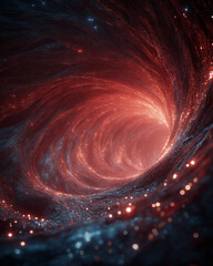 Wall Mural - Cosmic Vortex: A mesmerizing visual journey into a vibrant, celestial vortex, swirling with deep reds and luminous sparks, representing the vastness of space.