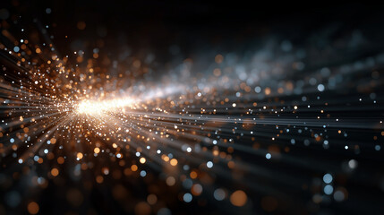 Wall Mural - Spark of Brilliance: An eye-catching display of radiant energy explodes outwards, with mesmerizing light particles scattered across the dark backdrop.