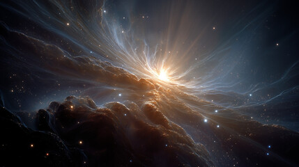 Wall Mural - Cosmic Burst: A breathtaking view of a celestial spectacle, showcasing an ethereal explosion of light and energy amidst swirling nebulae, creating a sense of awe and wonder.