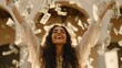 © dex - Exuberant Woman Celebrating Success with Joy, Surrounded by Falling US Dollar Bills