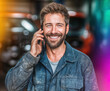 © Pedro - A mechanic confidently talks on his phone with a big smile, demonstrating professionalism in a garage setting.
