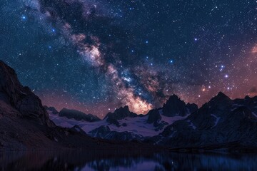 Wall Mural - Milky Way over the mountain peaks landscape panoramic astronomy.