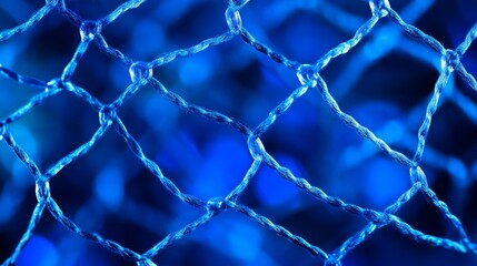 Blue Net Texture Vintage Backdrop - Macro shot of blue net against blurred background. Symbolizing: connection, safety, texture, depth, and pattern