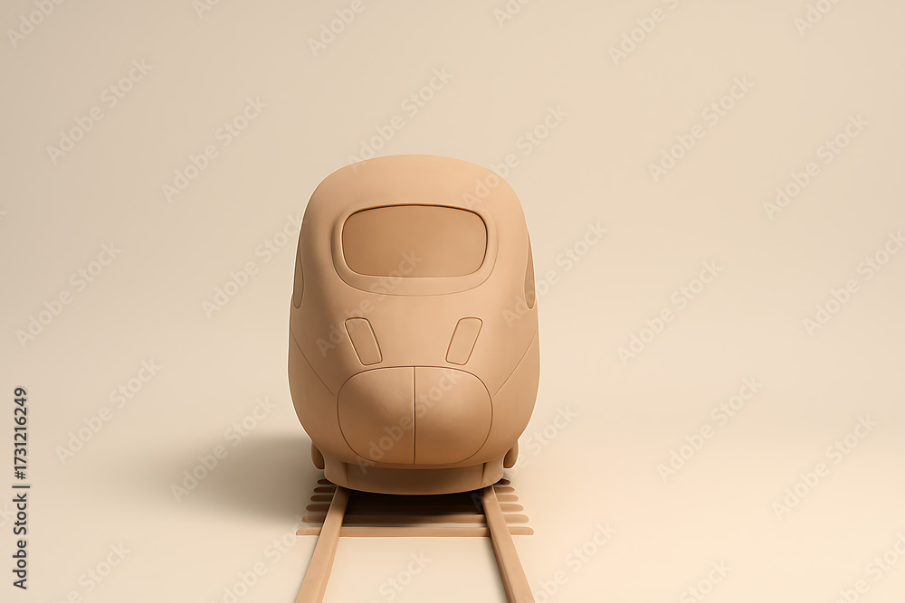 Train Engine Using Modelling Clay Front view of a clay model of a high-speed train on a miniature track ...