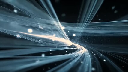 Wall Mural - Abstract light trails creating a dynamic sense of motion in a dark background with glowing particles