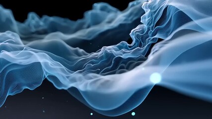 Wall Mural - Abstract flowing blue waves with glowing particles creating a dynamic and serene visual effect