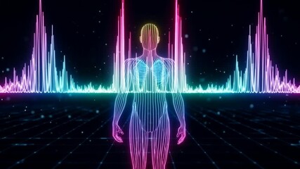 Wall Mural - Abstract Technology Background with Human Figure and Data Waveform Visualization