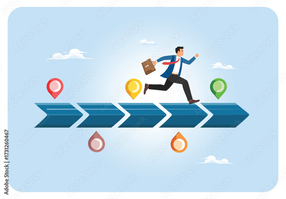 Run Time Line Time line project planning concept. Businessman running on project time ...
