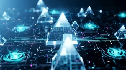 Abstract Digital Landscape with Pyramids and Circuitry, A Futuristic Technological Concept