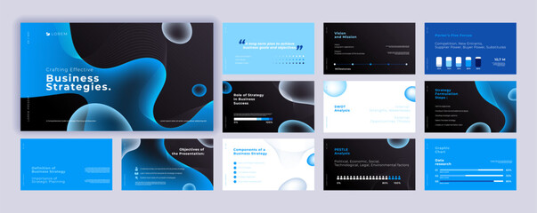 abstract blue powerpoint presentation templates set, blue color identity presentation background, ba