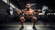 © franxxlin_studio - Focused Indian man performing heavy barbell squat in gym, showing power, strength, and determination in training.