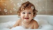 © AsrafulIslam - Joyful child with curly hair smiling in a bubble bath.