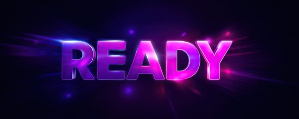 Canvas Print - Vibrant 3D 'READY' text with glowing neon light effects and streaks