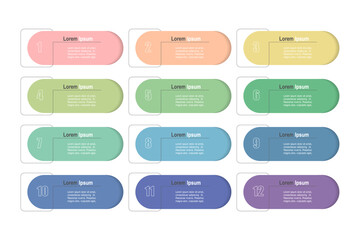 Wall Mural - For business concept with 12 steps infographics, multicolor rectangle shape with , design for workflow layout, diagram, annual report, web design. vector illustration