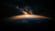 © Grit - Earth horizon and beam create sense of awe and wonder, showcasing planet beauty at dawn. celestial spectacle unfolds
