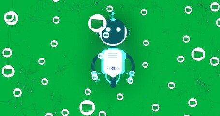 Wall Mural - Animation of ai chatbot and network with icons on transparent background