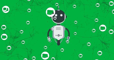 Wall Mural - Animation of ai chatbot and network with icons on transparent background