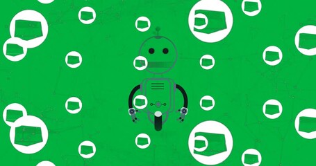 Wall Mural - Animation of ai chatbot and network with icons on transparent background