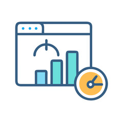Website analytics dashboard with bar graph and clock icon