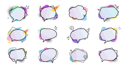 Unique Colorful Vector Speech Bubble Set Experimental Shapes Manga Doodle Abstract Comic Illustration Clipart