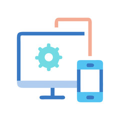 Desktop and mobile synchronization flat design with black background