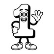 © Tania - Number 1 Cartoon Character Vector, Fun Kids Math Coloring Page Illustration, Happy Number One Mascot, Cute Educational Counting Vector for Kids, Birthday Number 1 Cartoon, Funny Kids Coloring Book.