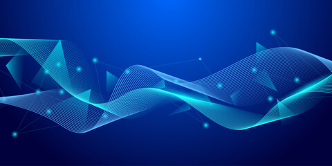 Wall Mural - Abstract futuristic technology concept. Gradient digital blue background with wave lines and plexus lines of big data analysis.