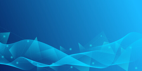 Wall Mural - Abstract futuristic technology concept. Gradient digital blue background with wave lines and plexus lines of big data analysis.