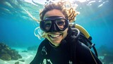 Scuba Diver Smiling Underwater.