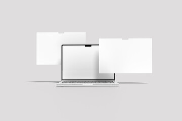 Laptop computer mockup with blank wireframing pages on a white background for Presentation Design Templates and creative branding projects