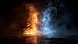 © Ahsan - Dynamic clash of vibrant fire and cool water creating a powerful elemental spectacle against a dark, moody background, symbolizing contrast and energy.