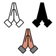 © atonu - Prayer and Respect Hands Icon Set 3 Stylized Vector Designs in Outline, Silhouette, and Colored illustration Versions for Spiritual, Cultural, and Communication Themes. Namaste, Thank You Emoji.