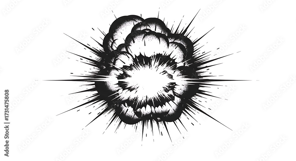 Explosion graphic illustration black and white isolated design element