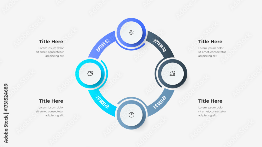 Circular diagram with four segments surrounding a central hub ...