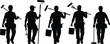 © Its Morsed here - Painter silhouettes, construction workers, paint rollers, renovation crew, hard hats, painting tools, home improvement, labor force, industrial work, vector art