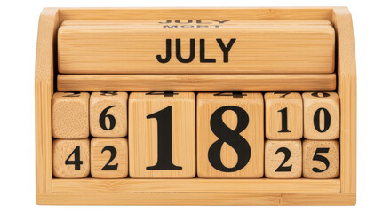Wooden calendar showing july isolated on transparent background