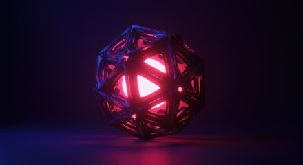 Abstract render of a glowing red sphere enclosed in a complex, geometric, dark metal cage structure.