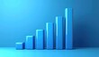 © Bakeke - A 3D rendering showcases a rising graph composed of five ascending blue bar charts, symbolizing growth and progress against a matching blue backdrop, presented with smooth, glossy surfaces.