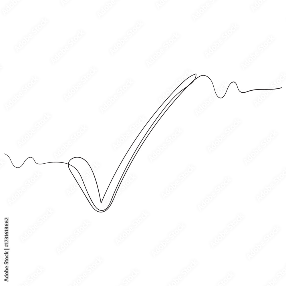 Continuous line is creating the shape of a check mark One continuous ...