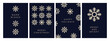 © Good Studio - Merry Christmas cards set. Xmas and winter holiday postcard designs with snowflakes. Snow flakes patterns, crystals on festive posters with modern greeting typography. Flat vector illustrations