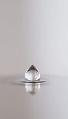 Wall Mural - Close up of a teardrop water droplet on a reflective surface with soft shadows and highlights
