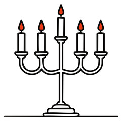 Wall Mural - Simple line art illustration of a candelabrum with five lit candles