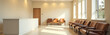 © fotoluigi868 - sterile waiting room walls minimalist reception desk rows worn leather chairs soft overhead