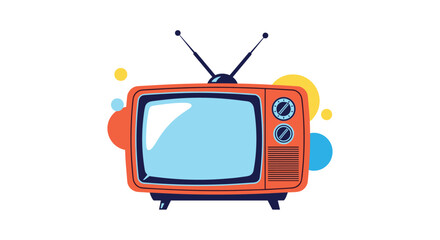Retro television set with antennae and colorful abstract shapes in the background.
